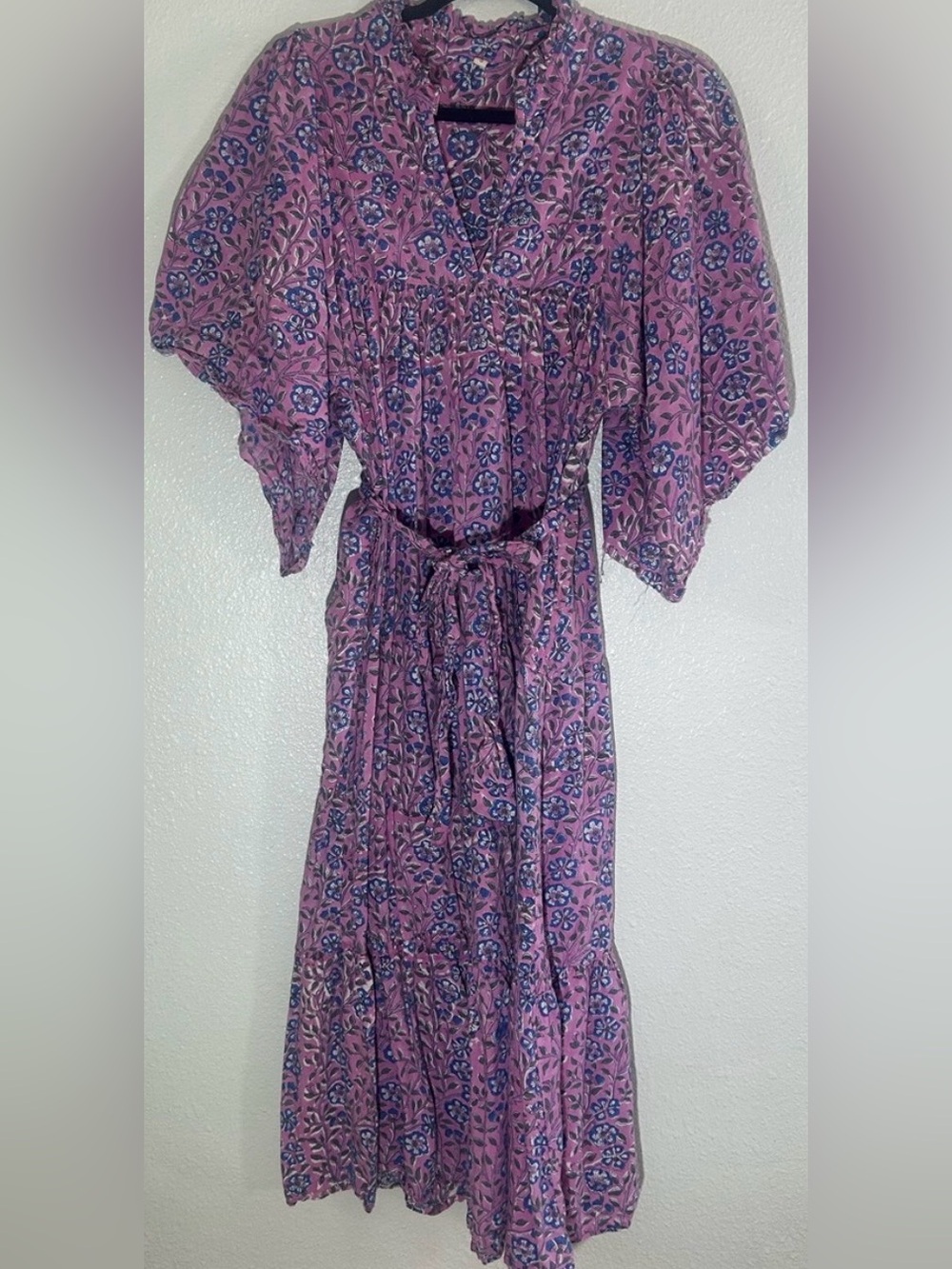 Pink Floral Boho Tie Waist Midi Dress | Small